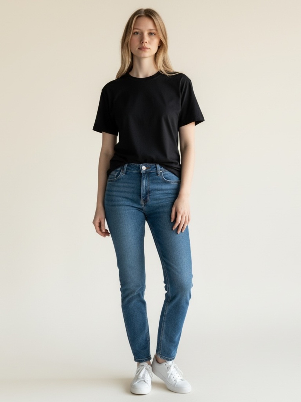 Mid Wash Skinny Jeans for Women - Blue